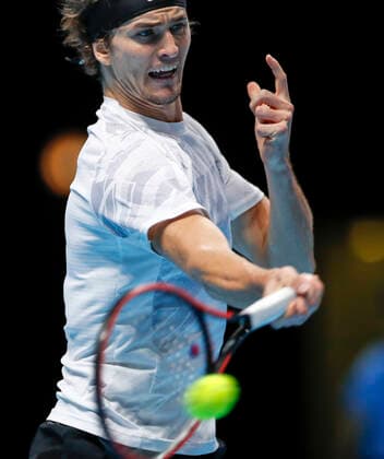 (201119) -- LONDON, Nov. 19, 2020 -- Alexander Zverev of Germany hits a return during the singles group match against Diego Schwartzman of Argentina at the ATP, Tennis Herren World Tour Finals 2020 in London, Britain, on Nov. 18, 2020. ) (SP)BRITAIN-LONDON-TENNIS-ATP FINALS-DAY 4 HanxYan 