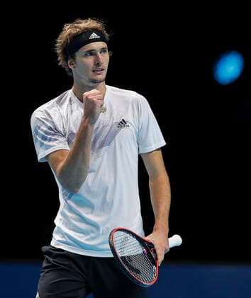 (201119) -- LONDON, Nov. 19, 2020 -- Alexander Zverev of Germany celebrates after the singles group match against Diego Schwartzman of Argentina at the ATP, Tennis Herren World Tour Finals 2020 in London, Britain, on Nov. 18, 2020. ) (SP)BRITAIN-LONDON-TENNIS-ATP FINALS-DAY 4 HanxYan 