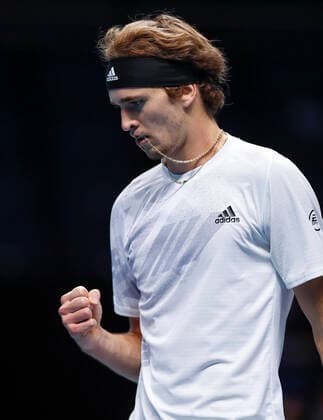 (201121) -- LONDON, Nov. 21, 2020 -- Alexander Zverev of Germany reacts during the singles group match against Novak Djokovic of Serbia at the ATP, Tennis Herren World Tour Finals 2020 in London, Britain, on Nov. 20, 2020. ) (SP)BRITAIN-LONDON-TENNIS-ATP FINALS-DAY 6 HanxYan 