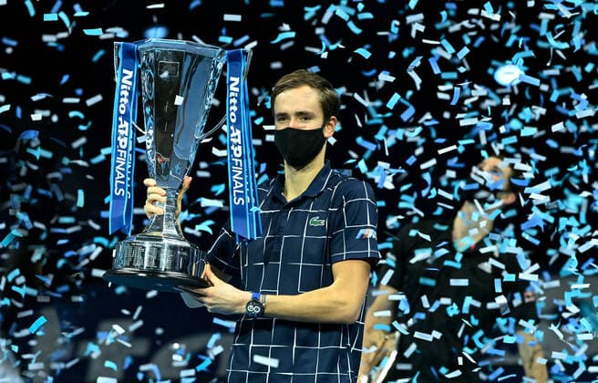 Bilder des Jahres 2020, Sport 11 November Sport Themen der Woche KW47 Sport Bilder des Tages 2020 ATP, Tennis Herren Finals , London Daniil Medvedev , Russia *** 2020 ATP Finals , London Daniil Medvedev , Russia
