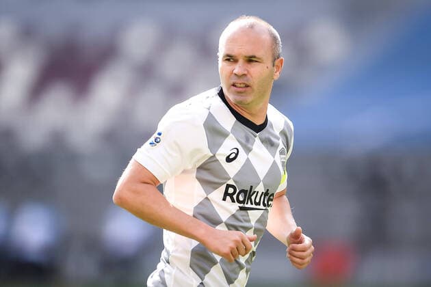 Spanish professional footballer AndrÃ s Iniesta of Vissel Kobe reacts during the group match of 20 21 AFC Champions League (ACL) against Guangzhou Evergrande Taobao F.C., Doha city, Qatar, 25 November 2020. Guangzhou Evergrande Taobao F.C. was defeated by Vissel Kobe with 1-3.