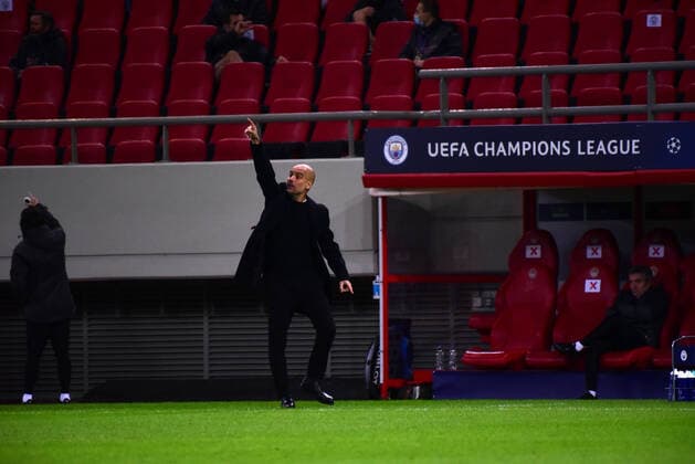 UEFA Champions League - Olympiacos vs Man.City Coach of Manchester City Josep Guardiola during the match against Olympiacos. Piraeus Attiki Greece Stadio Georgios Karaiskakis Copyright: DimitriosxKarvountzis