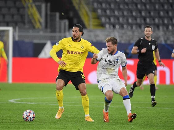 Emre Can (Borussia Dortmund), Mats Rits (FC Brügge), v.li. 24.11.2020, Fussball, UEFA Champions League, Saison 2020 2021, 4. Spieltag, Borussia Dortmund - Club Brügge 3:0 Foto: TEAM2sportphoto Dortmund Nordrhein Westfalen Deutschland