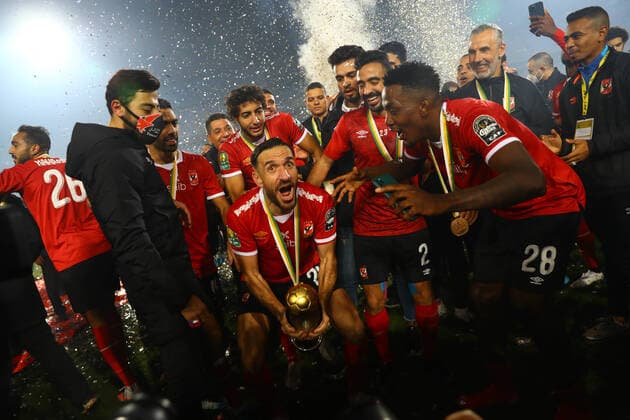 (201128) -- CAIRO, Nov. 28, 2020 -- Players of Egypt s Al Ahly celebrate during the trophy ceremony after the final match of the CAF Champions League in Cairo, Egypt, Nov. 27, 2020. ) (SP)EGYPT-CAIRO-FOOTBALL-CAF CHAMPIONS LEAGUE-FINAL AhmedxGomaa 