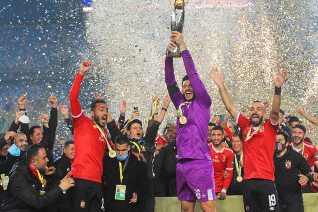 November 28, 2020, Cairo City, Egypt, Palestinian Territory: Players of Egypt s Al Ahly celebrate during the trophy ceremony after the final match of the CAF Champions League in Cairo, Egypt, Nov. 27, 2020 Cairo City Palestinian Territory - ZUMAap3_ 0107167873st Copyright: xYoussefxBaaloushax
