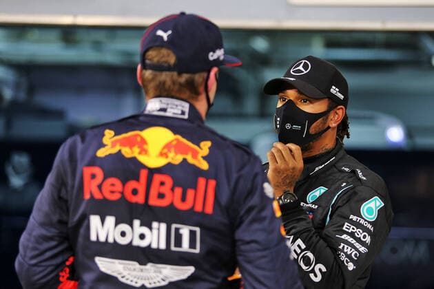 Motorsports: FIA Formula One World Championship, WM, Weltmeisterschaft 2020, Grand Prix of Bahrain Motorsports: FIA Formula One World Championship 2020, Grand Prix of Bahrain, 33 Max Verstappen (NLD, Aston Martin Red Bull Racing), 44 Lewis Hamilton (GBR, Mercedes-AMG Petronas Formula One Team),