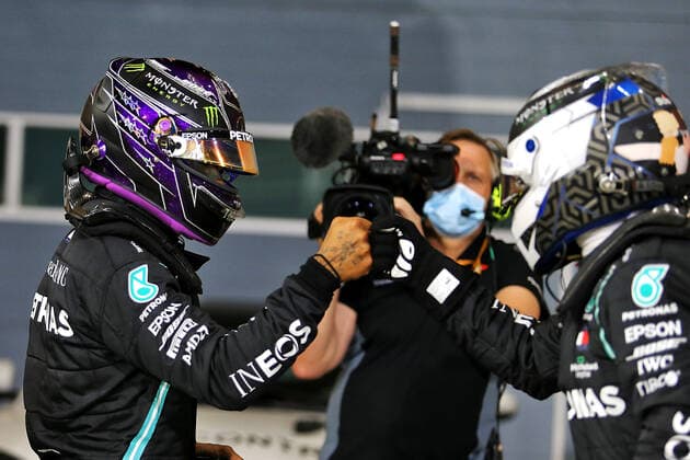 Motorsports: FIA Formula One World Championship, WM, Weltmeisterschaft 2020, Grand Prix of Bahrain Motorsports: FIA Formula One World Championship 2020, Grand Prix of Bahrain, 44 Lewis Hamilton (GBR, Mercedes-AMG Petronas Formula One Team), 77 Valtteri Bottas (FIN, Mercedes-AMG Petronas Formula One Team),