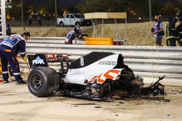 Crash of GROSJEAN Romain (fra), Haas F1 Team VF-20 Ferrari, fire during the Formula 1 Gulf Air Bahrain Grand Prix 2020, from November 27 to 29, 2020 on the Bahrain International Circuit, in Sakhir, Bahrain FORMULE 1 : Grand prix du Bahrein - Sakhir - Course - 28 10 2020 DPPI PANORAMIC  AC9I7742