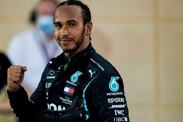 November 29, 2020, Sakhir, Bahrain: LEWIS HAMILTON of Great Britain and Mercedes F1 Team celebrates after winning the 2020 FIA Formula 1 Bahrain Grand Prix at Bahrain International Circuit in Sakhir, Bahrain. Sakhir Bahrain - ZUMAg147 20201129_zap_g147_046 Copyright: xJamesxGasperottix