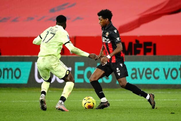 Andy Pelmard (OGC Nice) - Mama Balde (Dijon FCO) FOOTBALL : OGC Nice vs Dijon FCO - Ligue 1 Uber Eats - Nice - 29 11 2020 