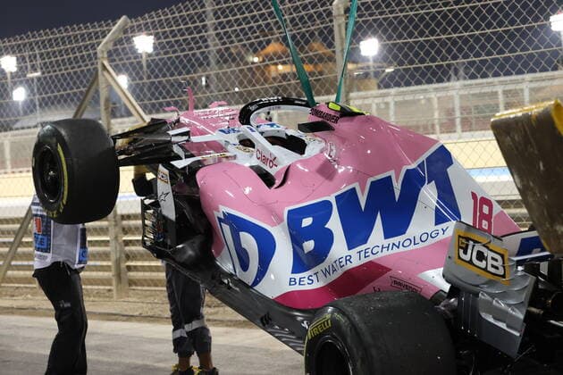 Motorsports: FIA Formula One World Championship, WM, Weltmeisterschaft 2020, Grand Prix of Bahrain, Damaged car of 18 Lance Stroll (CAN, BWT Racing Point F1 Team), Sakhir Bahrain