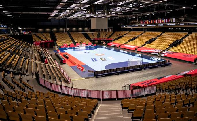 Jyske Bank Boxen klar til EM, onsdag den 2. december 2020. Torsdag starter gruppe B med 2 kampe, gruppe A med Danmark spiller fredag. Gruppe C og D spiller i Kolding samtidig.. , Herning Jutland Copyright: HenningxBagger HenningxBaggerx cop107 spdk20201202-143647-L