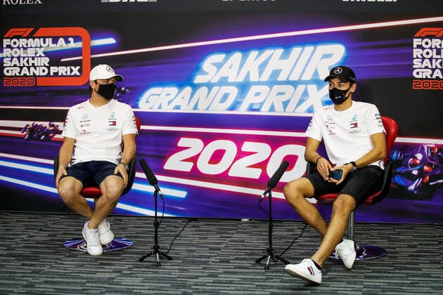 Motorsports: FIA Formula One World Championship, WM, Weltmeisterschaft 2020, Grand Prix of Sakhir Motorsports: FIA Formula One World Championship 2020, Grand Prix of Sakhir, 77 Valtteri Bottas (FIN, Mercedes-AMG Petronas Formula One Team), 63 George Russell (GBR, Mercedes-AMG Petronas Formula One Team),