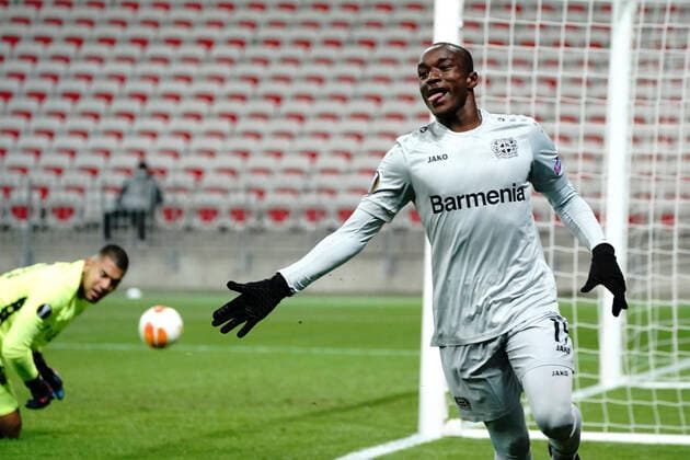 Joie - Moussa Diaby (Bayer Leverkusen) FOOTBALL : OGC Nice vs Bayer Leverkusen - Europa Ligue - Nice - 03 12 2020 NorbertScanella PanoramiC 