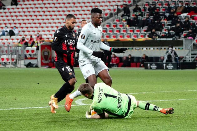 Lukas Hradecky (Bayer Leverkusen) FOOTBALL : OGC Nice vs Bayer Leverkusen - Europa Ligue - Nice - 03 12 2020 NorbertScanella PanoramiC 