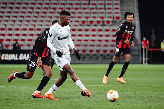 Edmond Tapsoba (Bayer Leverkusen) FOOTBALL : OGC Nice vs Bayer Leverkusen - Europa Ligue - Nice - 03 12 2020 NorbertScanella PanoramiC 