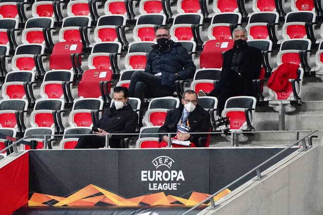 Jean Pierre Rivere (president de l OGC Nice) - Bob Ratcliffe (President d INEOS) FOOTBALL : OGC Nice vs Bayer Leverkusen - Europa Ligue - Nice - 03 12 2020 NorbertScanella PanoramiC 