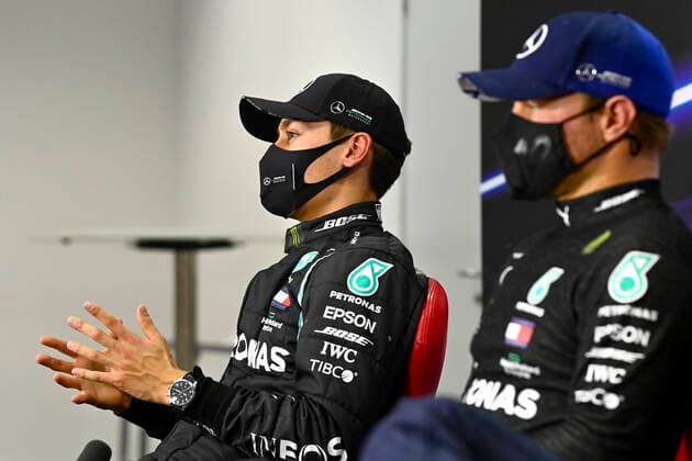Motorsports: FIA Formula One World Championship, WM, Weltmeisterschaft 2020, Grand Prix of Sakhir Motorsports: FIA Formula One World Championship 2020, Grand Prix of Sakhir, 63 George Russell (GBR, Mercedes-AMG Petronas Formula One Team), 77 Valtteri Bottas (FIN, Mercedes-AMG Petronas Formula One Team),
