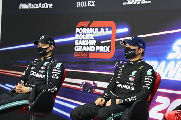 Motorsports: FIA Formula One World Championship, WM, Weltmeisterschaft 2020, Grand Prix of Sakhir Motorsports: FIA Formula One World Championship 2020, Grand Prix of Sakhir, 63 George Russell (GBR, Mercedes-AMG Petronas Formula One Team), 77 Valtteri Bottas (FIN, Mercedes-AMG Petronas Formula One Team),