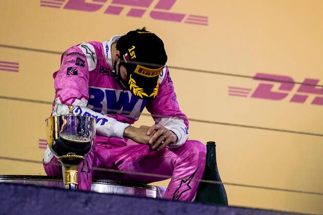 December 6, 2020, Sakhir, Bahrain: SERGIO PEREZ of Mexico and Racing Point F1 Team is seen on the podium after winning the 2020 FIA Formula 1 Sakhir Grand Prix at Bahrain International Circuit in Sakhir, Bahrain. Sakhir Bahrain - ZUMAg147 20201206_zap_g147_036 Copyright: xJamesxGasperottix
