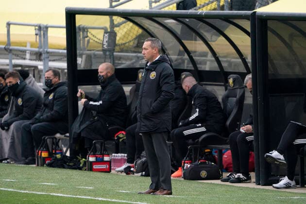 COLUMBUS, OH - DECEMBER 06: Columbus Crew SC head coach Caleb Porter looks on during the Eastern Conference Final between the Columbus Crew SC and the New England Revolution at MAPFRE Stadium in Columbus, Oho on December 6th, 2020. (Photo by Jason Mowry Icon Sportswire) SOCCER: DEC 06 MLS, Fussball Herren, USA Cup Playoffs Eastern Conference Final - New England Revolution at Columbus Crew Icon2012060002