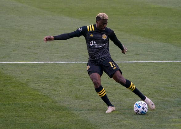 COLUMBUS, OH - DECEMBER 06: Columbus Crew SC forward Gyasi Zerdes 11 takes a shot on goal during the Eastern Conference Final between the Columbus Crew SC and the New England Revolution at MAPFRE Stadium in Columbus, Oho on December 6th, 2020. (Photo by Jason Mowry Icon Sportswire) SOCCER: DEC 06 MLS, Fussball Herren, USA Cup Playoffs Eastern Conference Final - New England Revolution at Columbus Crew Icon2012060016