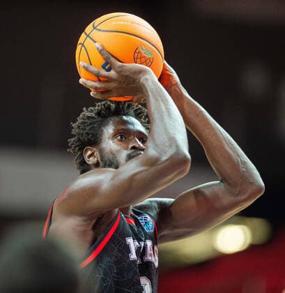(201209) -- VILNIUS, Dec. 9, 2020 -- Maurice Ndour of Rytas Vilnius shoots during the Europe Basketball Champions League regular season group E match between Rytas Vilnius and VEF Riga in Vilnius, Lithuania, on Dec. 8, 2020. (Photo by Xinhua) (SP)LITHUANIA-VILNIUS-BASKETBALL-EUROPE CHAMPIONS LEAGUE AlfredasxPliadis 