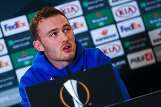 SOCCER - UEFA EL, Rapid vs Molde, preview VIENNA,AUSTRIA,09.DEC.20 - SOCCER - UEFA Europa League, group stage, SK Rapid Wien vs Molde FK, preview, press conference, PK, Pressekonferenz Molde. Image shows Fredrik Aursnes (Molde). GEPAxpictures xPhilippxBrem