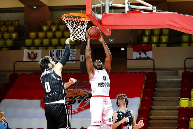Marcos Knight (AS Monaco) - Amedeo Tessitori (Virtus Bologna) BASKETBALL : AS Monaco vs Vitus Bologne - Eurocup - Monaco - 09 12 2020 NorbertScanella PanoramiC 