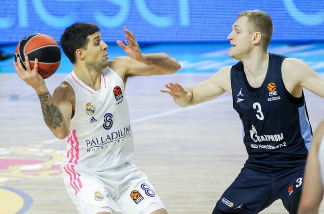 December 10, 2020, Madrid, MADRID, SPAIN: Nicolas Laprovittola of Real Madrid and Denis Zakharov of BT Zenit San Petersburgo in action during Euroligue basketball match played between Real Madrid and Zenit San Petersburgo at Wizink Center on December 10, 2020 in Madrid, Spain. Madrid SPAIN - ZUMAa181 20201210_zaa_a181_024 Copyright: xIrinaxR.xHipolitox
