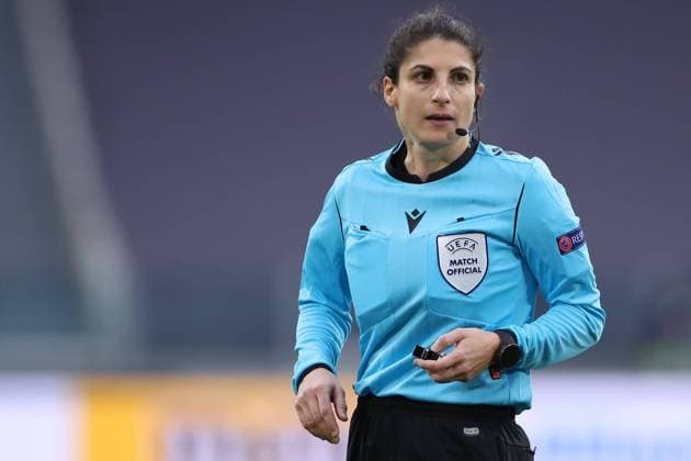 The referee Riem Hussein of German reacts during the UEFA Womens Champions League match at Juventus Stadium, Turin. Picture date: 9th December 2020. Picture credit should read: Jonathan Moscrop Sportimage EDITORIAL USE ONLY. No use with unauthorised audio, video, data, fixture lists, club league logos or live services. Online in-match use limited to 120 images, no video emulation. No use in betting, games or single club league player publications. SPI-0795-0114