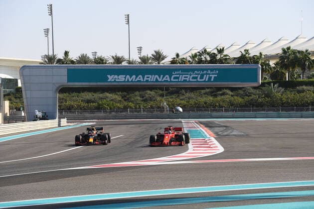 Motorsports: FIA Formula One World Championship, WM, Weltmeisterschaft 2020, Grand Prix of Abu Dhabi Motorsports: FIA Formula One World Championship 2020, Grand Prix of Abu Dhabi, 33 Max Verstappen (NLD, Aston Martin Red Bull Racing), 5 Sebastian Vettel (GER, Scuderia Ferrari Mission Winnow),