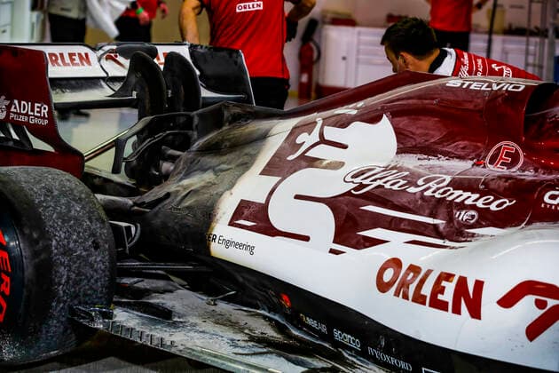 Motorsports: FIA Formula One World Championship, WM, Weltmeisterschaft 2020, Grand Prix of Abu Dhabi, Car of 7 Kimi Raikkonen (FIN, Alfa Romeo Racing ORLEN) after fire Abu Dhabi United Arab Emirates