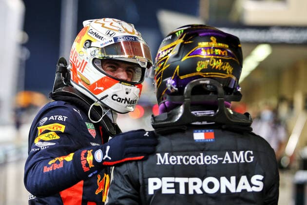 Motorsports: FIA Formula One World Championship, WM, Weltmeisterschaft 2020, Grand Prix of Abu Dhabi Motorsports: FIA Formula One World Championship 2020, Grand Prix of Abu Dhabi, 33 Max Verstappen (NLD, Aston Martin Red Bull Racing), 44 Lewis Hamilton (GBR, Mercedes-AMG Petronas Formula One Team),