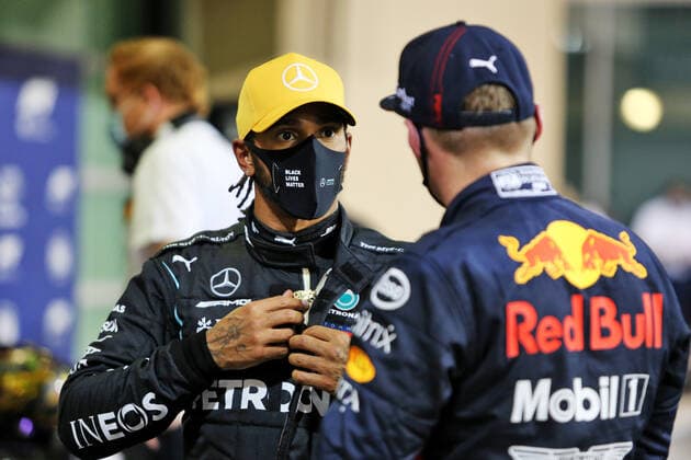 Motorsports: FIA Formula One World Championship, WM, Weltmeisterschaft 2020, Grand Prix of Abu Dhabi Motorsports: FIA Formula One World Championship 2020, Grand Prix of Abu Dhabi, 44 Lewis Hamilton (GBR, Mercedes-AMG Petronas Formula One Team), 33 Max Verstappen (NLD, Aston Martin Red Bull Racing),