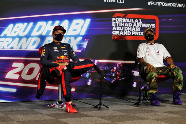 Motorsports: FIA Formula One World Championship, WM, Weltmeisterschaft 2020, Grand Prix of Abu Dhabi Motorsports: FIA Formula One World Championship 2020, Grand Prix of Abu Dhabi, 33 Max Verstappen (NLD, Aston Martin Red Bull Racing), 44 Lewis Hamilton (GBR, Mercedes-AMG Petronas Formula One Team),