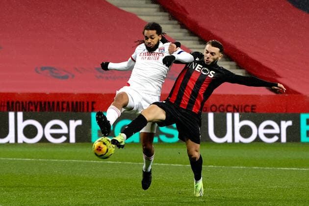 Amine Gouiri (OGC Nice) - Jason Deneyer (Lyon) FOOTBALL : OGC Nice vs Lyon - Ligue 1 Uber Eats - Nice - 19 12 2020 NorbertScanella PanoramiC 