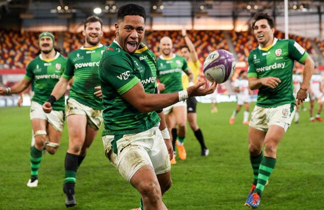 Bilder des Jahres 2020, Sport 12 Dezember European Rugby Challenge Cup Round 2, Brentford Community Stadium, London, England 20 12 2020 London Irish vs Pau London Irish s Phil Cokanasiga celebrates after scoring a try Phil Cokanasiga celebrates after scoring a try 20 12 2020  Copyright: x INPHO AndrewxFoskerx FOS32341