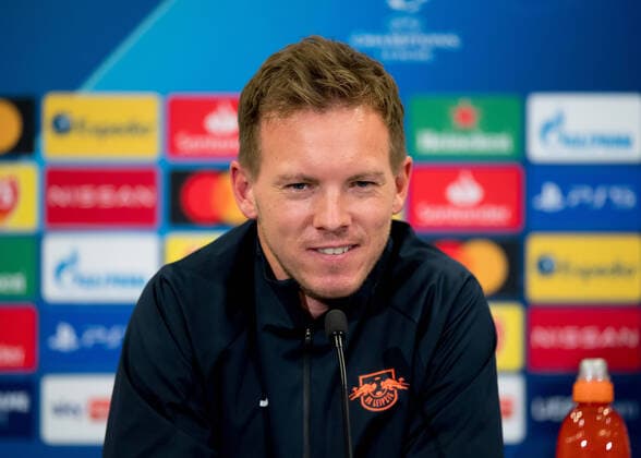 Leipzigs Trainer Julian Nagelsmann bei der Pressekonferenz vor dem UEFA Champions League Spiel RB Leipzig gegen Manchester United, ManU 07.12.2020, Red Bull Akademie in Leipzig. PK RB Leipzig
