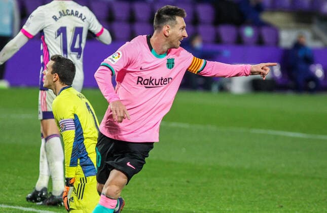 December 22, 2020, Valladolid, Spain: LIONEL MESSI of FC Barcelona, Barca celebrates a goal during La Liga football match played between Real Valladolid and FC Barcelona at Jose Zorrilla stadium. Messi has overtaken Brazil legend Pele to become the player to score the most goals for a single club after taking his tally to 644 on Tuesday. Valladolid Spain - ZUMAa181 20201222_zaa_a181_223 Copyright: xIrinaxR.xHipolitox