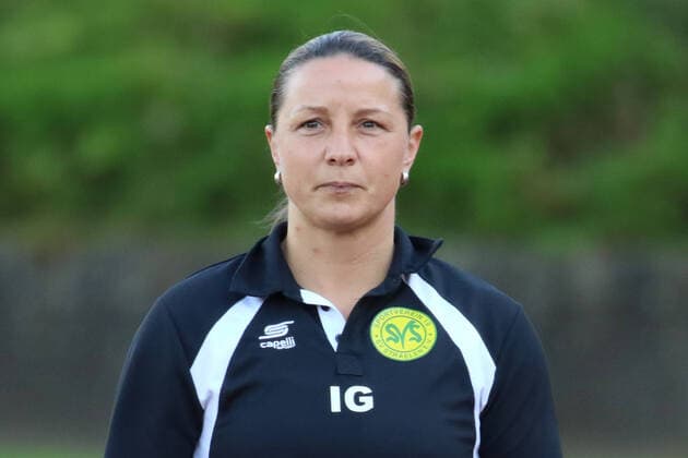 Moenchengladbach, Deutschland 18. April 2019: RL West - 18 19 - Bor. Moenchengladbach U23 vs. SV Straelen Trainerin Inka Grings (SV Straelen), Aktion Einzelbild Portrait Gesicht RL West - 18 19 - Bor. Moenchengladbach U23 vs. SV Straelen