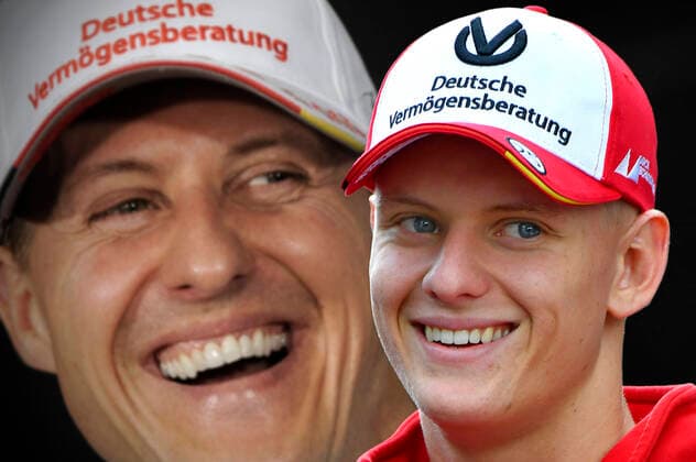 FOTOMONTAGE:Mick SCHUMACHER tritt in die Fussstapfen seines Vaters Michael und faehrt ab der Saison 2021 fuer das amerikanische Haas F1 Team. Motorsport,Formel 1.