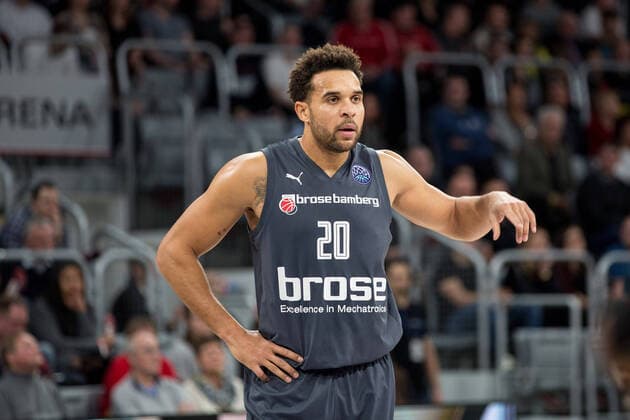 Bamberg, Deutschland 21. Januar 2020: BCL - 19 20 - Brose Bamberg vs. VEF Riga Elias Harris (Bamberg), Aktion Einzel Gestik Geste gestikuliert BCL - 19 20 - Brose Bamberg vs. VEF Riga