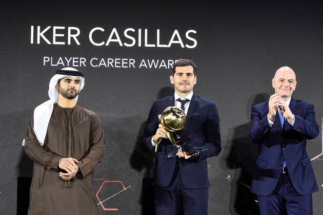 Foto Fabio Ferrari - LaPresse 27 Dicembre 2020 Dubai ( Emirati Arabi ) Dubai Globe Soccer Award 2020 - Dodicesima Edizione. Nella foto: Player Career Iker Casillas, Giovanni Infanino, H.H. Sheikh Hamdan Bin Mohammed Bin Rashid ALMaktoum photo Fabio Ferrari - LaPresse December 27, 20720 Dubai (Unated Arab Emirate) Sport Dubai Globe Soccer Award 2020 - 12th Edition. In the pic: Player Career Iker Casillas,Giovanni Infanino, H.H. Sheikh Hamdan Bin Mohammed Bin Rashid ALMaktoum  Copyright: xFabioxFerrari LaPressex