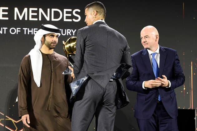 Foto Fabio Ferrari - LaPresse 27 Dicembre 2020 Dubai ( Emirati Arabi ) Dubai Globe Soccer Award 2020 - Dodicesima Edizione. Nella foto: Best Agent of the century, Jorge Mendes, takes the award Cristiano Ronaldo photo Fabio Ferrari - LaPresse December 27, 20720 Dubai (Unated Arab Emirate) Sport Dubai Globe Soccer Award 2020 - 12th Edition. In the pic: Best Agent of the century,Jorge Mendes, takes the award Cristiano Ronaldo  Copyright: xFabioxFerrari LaPressex
