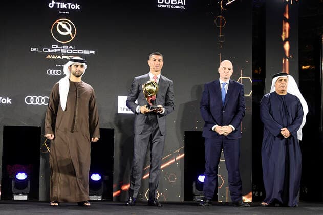 Foto Fabio Ferrari - LaPresse 27 Dicembre 2020 Dubai ( Emirati Arabi ) Dubai Globe Soccer Award 2020 - Dodicesima Edizione. Nella foto: Best Agent of the century, Jorge Mendes, takes the award Cristiano Ronaldo photo Fabio Ferrari - LaPresse December 27, 20720 Dubai (Unated Arab Emirate) Sport Dubai Globe Soccer Award 2020 - 12th Edition. In the pic: Best Agent of the century,Jorge Mendes, takes the award Cristiano Ronaldo  Copyright: xFabioxFerrari LaPressex