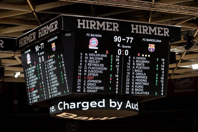 Turkish Airlines EuroLeague; FC Bayern Basketball - FC Barcelona, Barca 30.12.2020 Endstand im Audi Dome: 90:77 Turkish Airlines EuroLeague; FC Bayern Basketball - FC Barcelona; Audi Dome, Muenchen (Bayern) Copyright: xBEAUTIFULxSPORTS Wunderlx