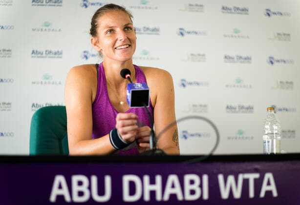 January 5, 2021, Abu Dhabi, UNITED ARAB EMIRATES: Karolina Pliskova of the Czech Republic talks to the media ahead of the 2021 Abu Dhabi WTA, Tennis Damen Womens Tennis Open WTA 500 tournament. Abu Dhabi UNITED ARAB EMIRATES - ZUMAa181 20210105_zaa_a181_116 Copyright: xRobxPrangex