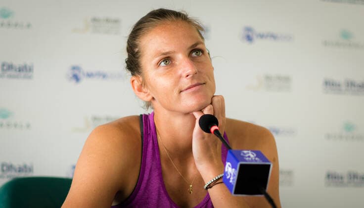 January 5, 2021, Abu Dhabi, UNITED ARAB EMIRATES: Karolina Pliskova of the Czech Republic talks to the media ahead of the 2021 Abu Dhabi WTA, Tennis Damen Womens Tennis Open WTA 500 tournament. Abu Dhabi UNITED ARAB EMIRATES - ZUMAa181 20210105_zaa_a181_117 Copyright: xRobxPrangex