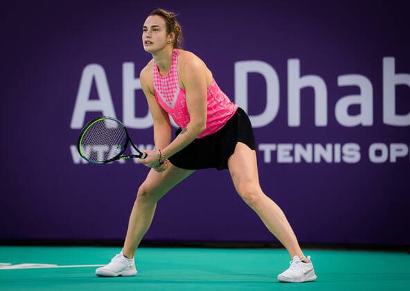 January 5, 2021, Abu Dhabi, UNITED ARAB EMIRATES: Aryna Sabalenka of Belarus during practice ahead of the 2021 Abu Dhabi WTA, Tennis Damen Womens Tennis Open WTA 500 tournament. Abu Dhabi UNITED ARAB EMIRATES - ZUMAa181 20210105_zaa_a181_140 Copyright: xRobxPrangex